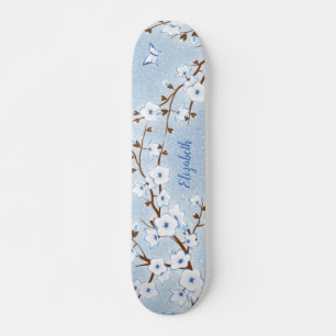 Skateboard Cerise Fleur Bleu Bleu Parties scintillant Nom Flo