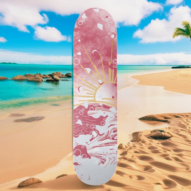 Skateboard Cerise Rouge Crimson Gold Sunset Soleil & Mer (Créateur téléchargé)