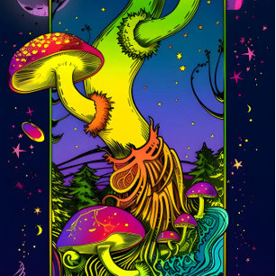 Skateboard champignon couleurs trippy psychédélique