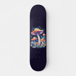 Skateboard Champignons Cosmiques Style Aquarelle