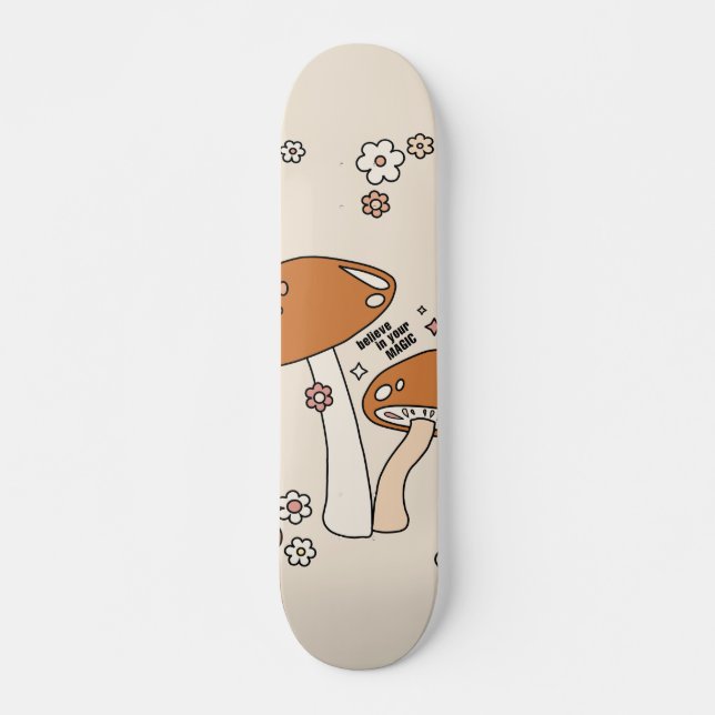 Skateboard Champignons Et Fleurs Tons Terre les années 70 Bei (Devant)