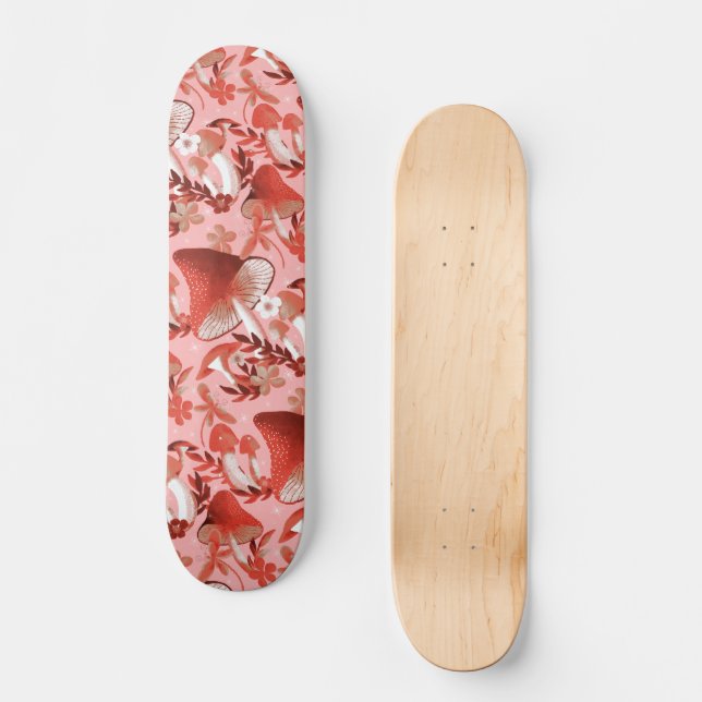 Skateboard Champignons Magie rose et rouge (Recto)