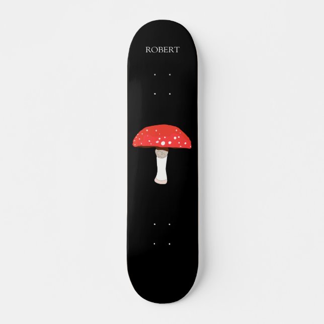 Skateboard Champignons rouges agariques avec monogramme (Devant)