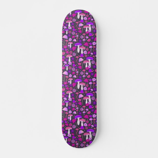 Skateboard Champignons Trippy violet, rose et noir (Devant)