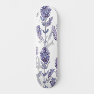 Skateboard Champs de Lavande Motif de Fleur Aquarelle Viole