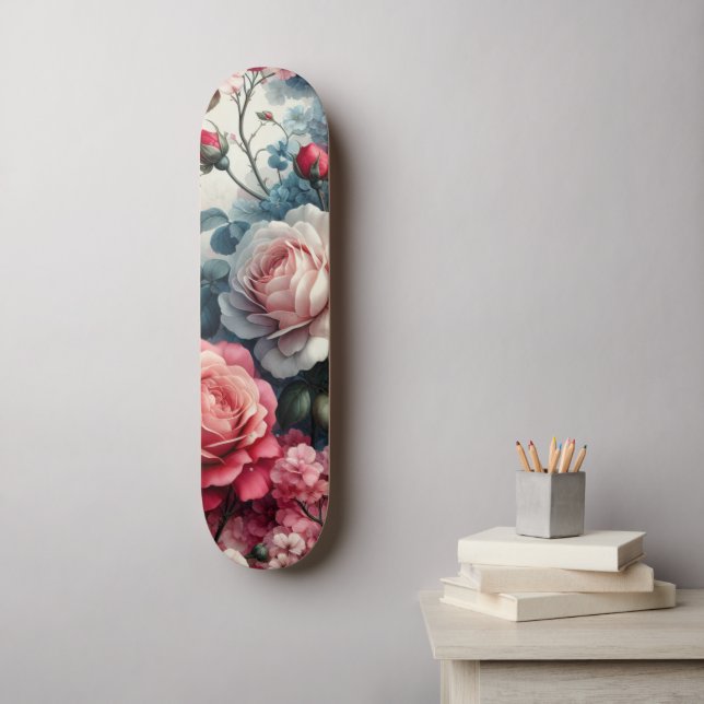 Skateboard Charme Floral Rose intemporel (Art mural)