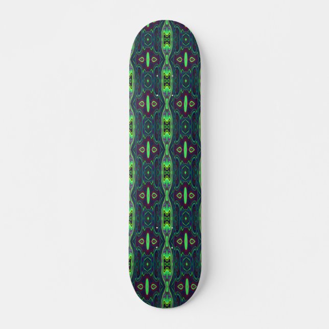Skateboard Chartreuse Abstraite rétro, Motif rouge et bleu (Devant)