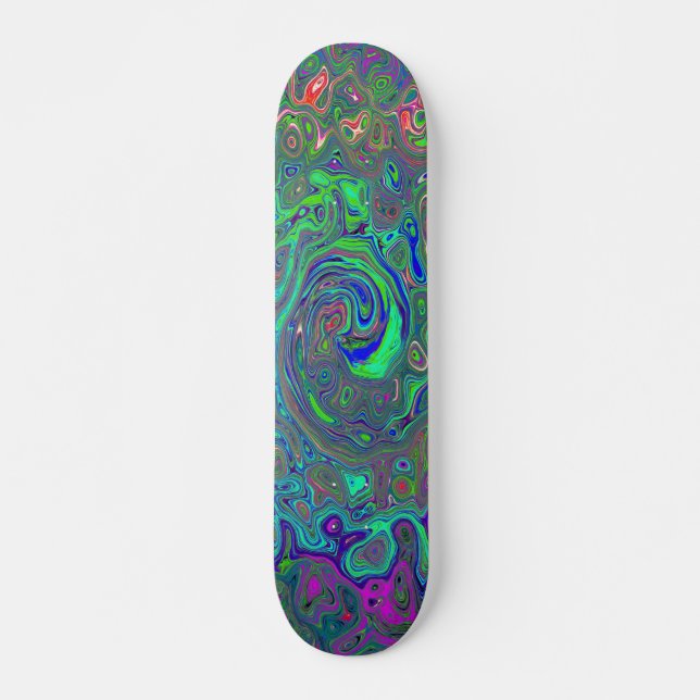 Skateboard Chartreuse et bleu rétro liquide tourbillonnant ps (Devant)