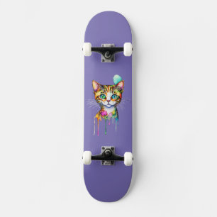 Skateboard Chat Aquarelle Coloré