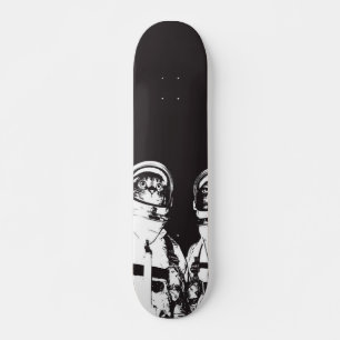 Skateboard Chat astronaute noir et blanc