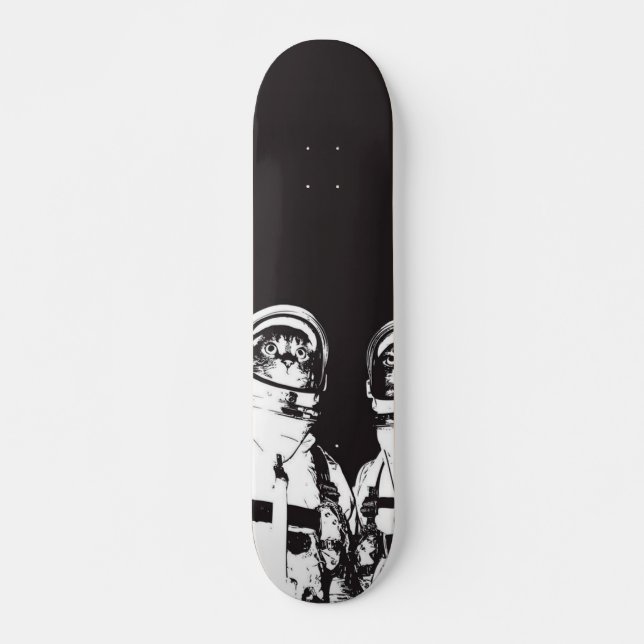 Skateboard Chat astronaute noir et blanc (Devant)
