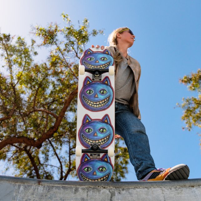 Skateboard Chat bleu souriant Vintage Halloweenies (Extérieur 1)