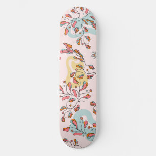Skateboard Chat caché, lumineux, floral, motif rose