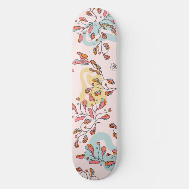 Skateboard Chat caché, lumineux, floral, motif rose (Recto)