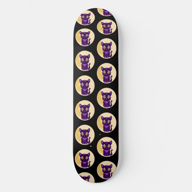 Skateboard Chat cartonné violet éffrayant (Recto)