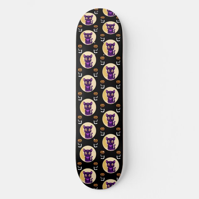 Skateboard Chat cartonné violet éffrayant (Recto)