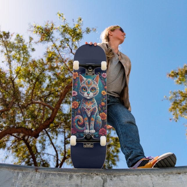 Skateboard Chat Crâne de Sucre (Extérieur 1)