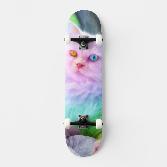 Skateboard Chat d'arc-en-ciel de licorne (Recto)