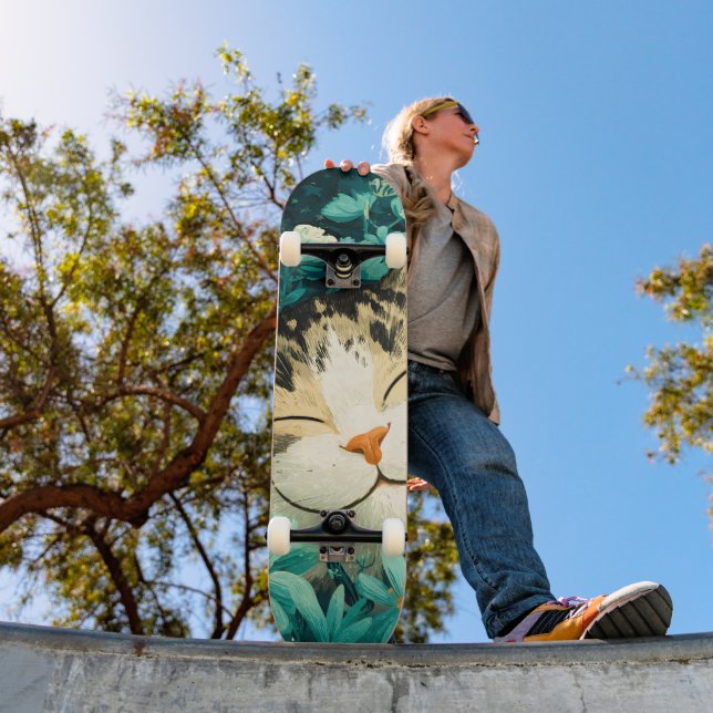 Skateboard Chat de jardin fleuri à l'aquarelle avec abeille e (Extérieur 1)