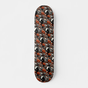 Skateboard Chat d'Halloween avec Citrouilles