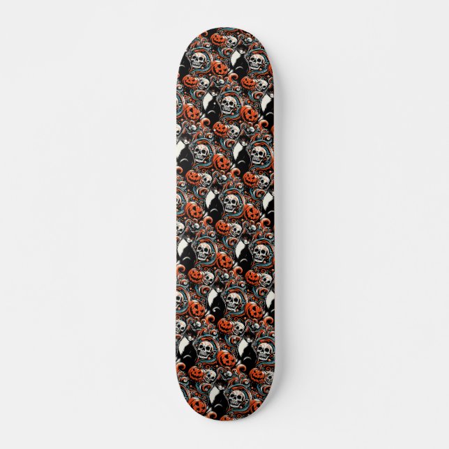 Skateboard Chat d'Halloween avec Citrouilles (Devant)