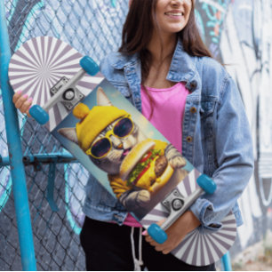 Skateboard Chat Lunettes de soleil Cheeseburger Funny Skatebo