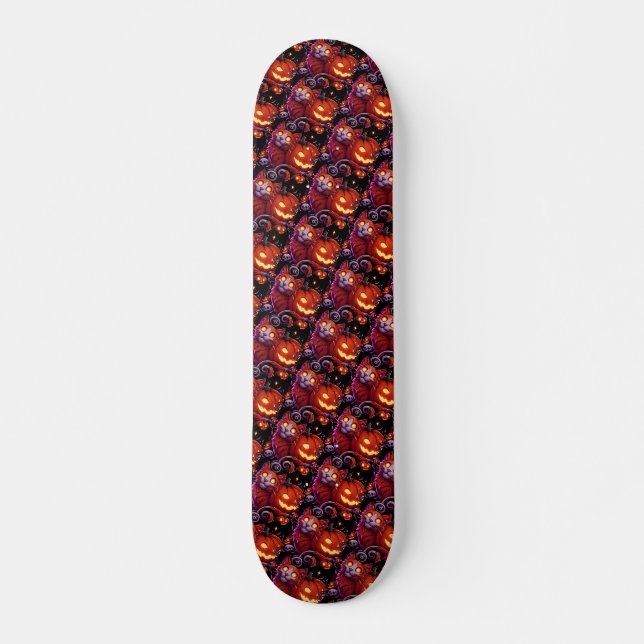 Skateboard Chat mystique et Citrouilles brillants (Devant)