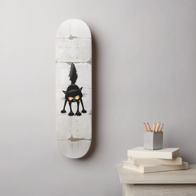 Skateboard Chat noir de dessin animé drôle et féroce  (Art mural)