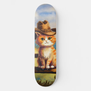 Skateboard Chat Papa Peint à l'Aquarelle