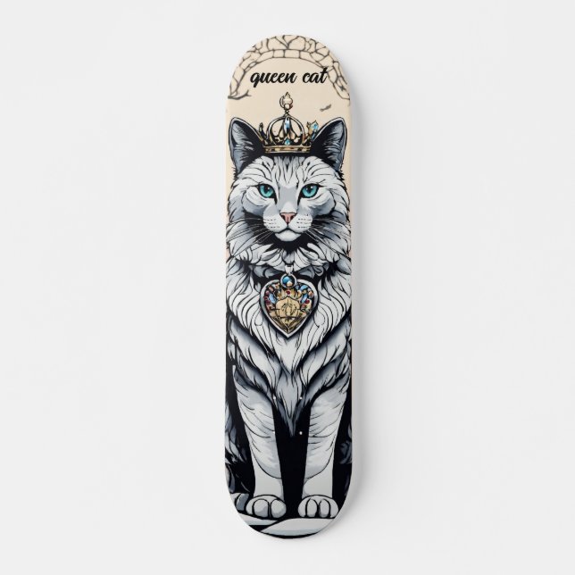 Skateboard Chat Reine Élégante : Conception Élégante de Skate (Devant)
