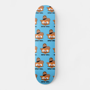 Skateboard Chat Señor Gato Cowboy Dessin Animé Moustache