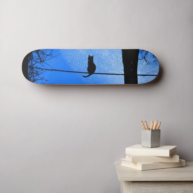 Skateboard Chat sur une lune bleue fil (Art mural (Horz))