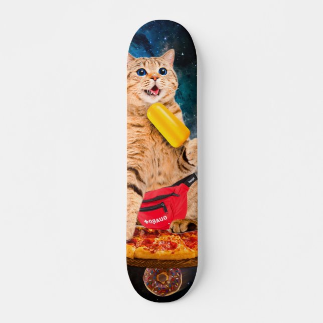Skateboard Chat sur une pizza mangeant de la glace lolly (Devant)