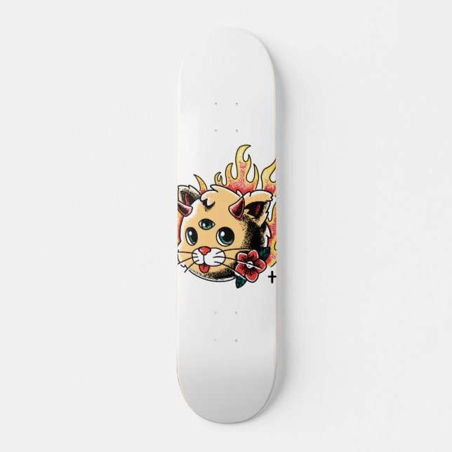 Skateboard Chat trois yeux Cute Kitten Flames Style tatouage (Devant)