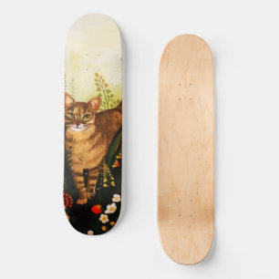 Skateboard Chat vintage Dans L'Aquarelle Du Jardin Fleurissan