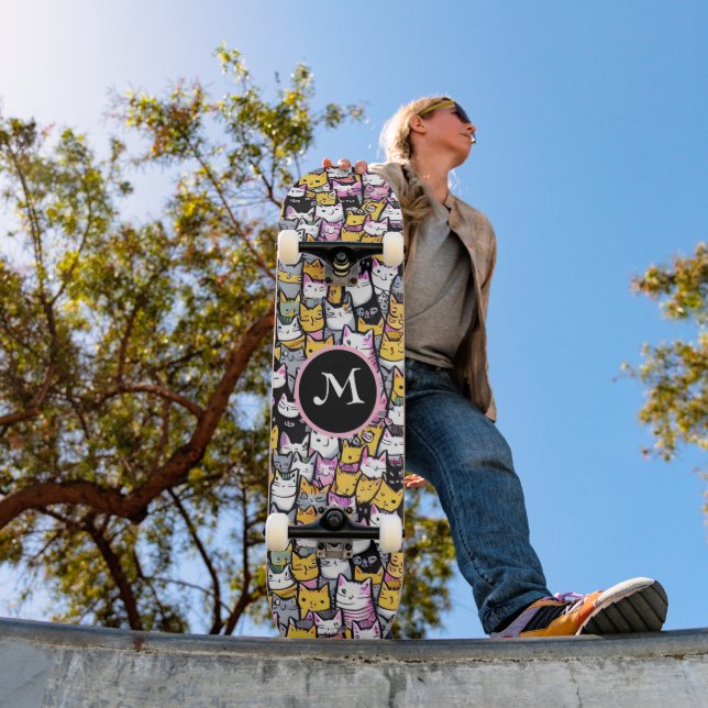 Skateboard Chat visage mignonette kittie animaux motif doodé  (Extérieur 1)