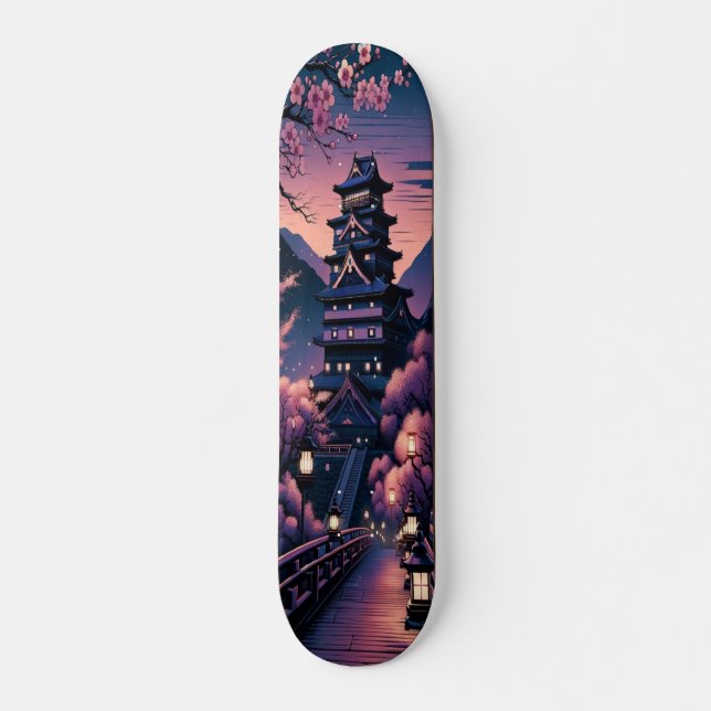 Skateboard Château de Twilight et fleurs de cerisiers (Devant)