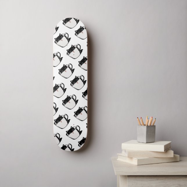 Skateboard Chaton noir avec nez rouge caché dans une tasse (Art mural)