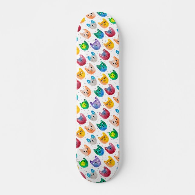 Skateboard Chats aquarelles et amis (Devant)
