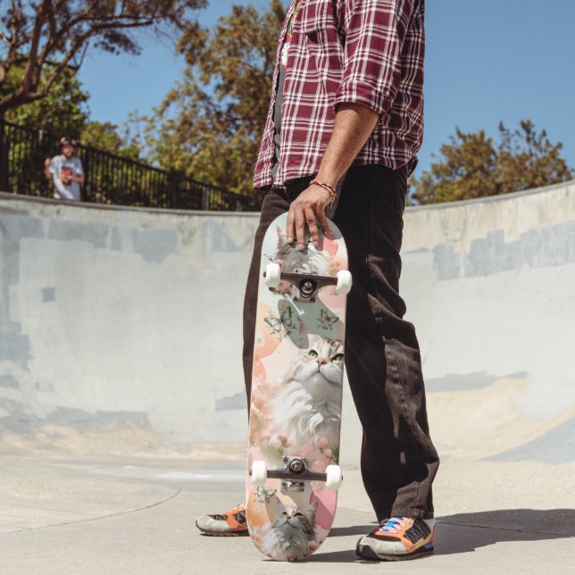 Skateboard Chats aux Papillons Rose et Pastels (Extérieur 2)