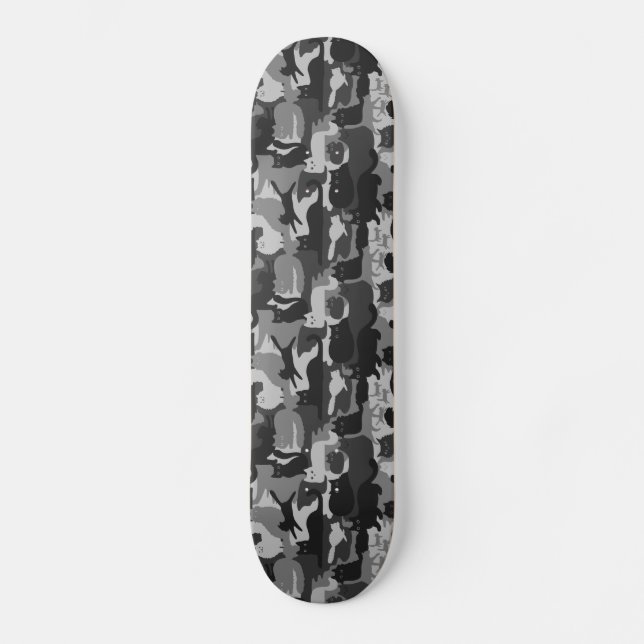 Skateboard Chats Camouflés Gris Motif Chats Kitty Gris Camo (Recto)