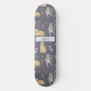 Skateboard Chats dans l'espace Motif sans couture Nom personn