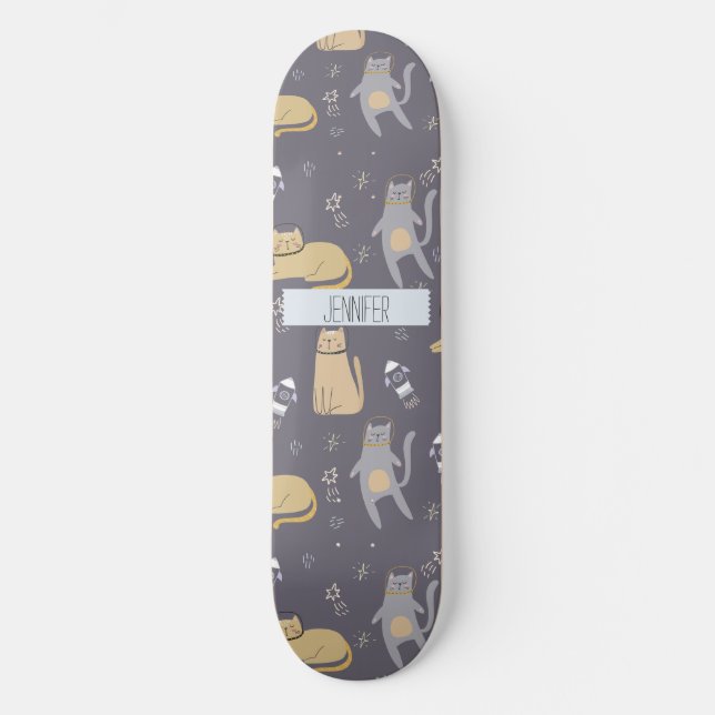 Skateboard Chats dans l'espace Motif sans couture Nom personn (Recto)