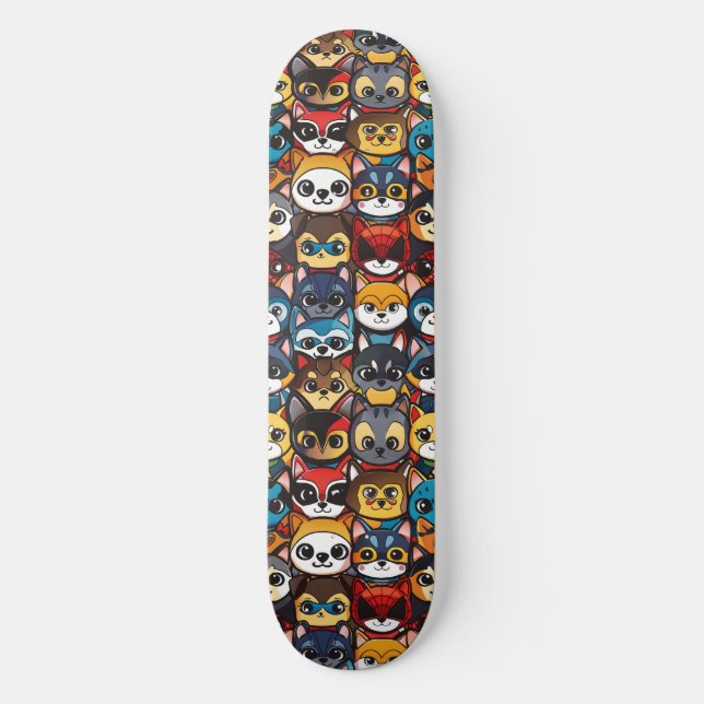 Skateboard Chats de super-héros Anime Kawaii Chibi Mignons (Recto)