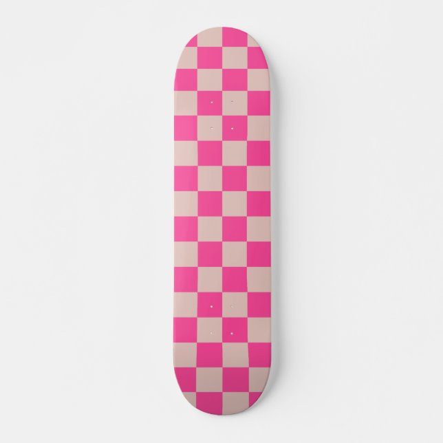 Skateboard Check Coral Pink Checkered Pattern Checkerboard (Devant)