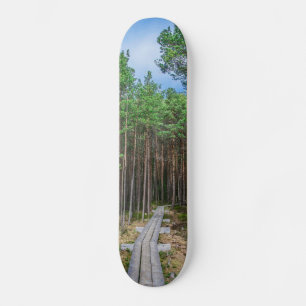 Skateboard Chemin en bois dans la pinède