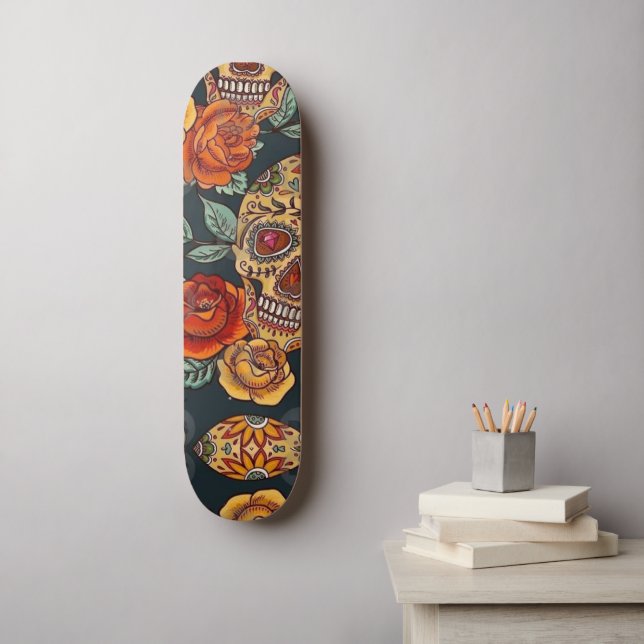 Skateboard Chemise crâne à sucre florale, Jour des morts (Art mural)