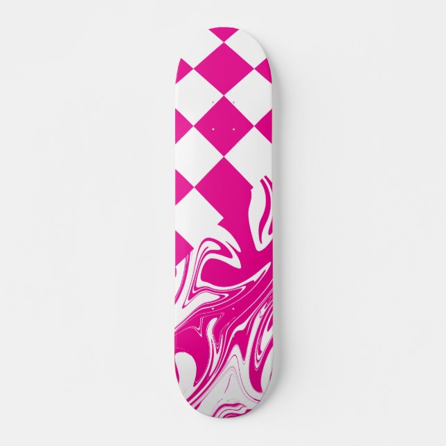 Skateboard Chèques et permules en Magenta et Blanc (Devant)