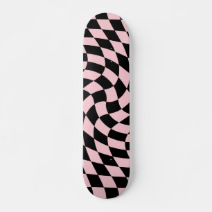 Skateboard Chèques roses noires rétro déformés À damiers