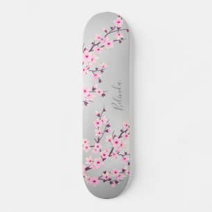Skateboard Cherry Blossom rose gris Asie Floral Monogramme
